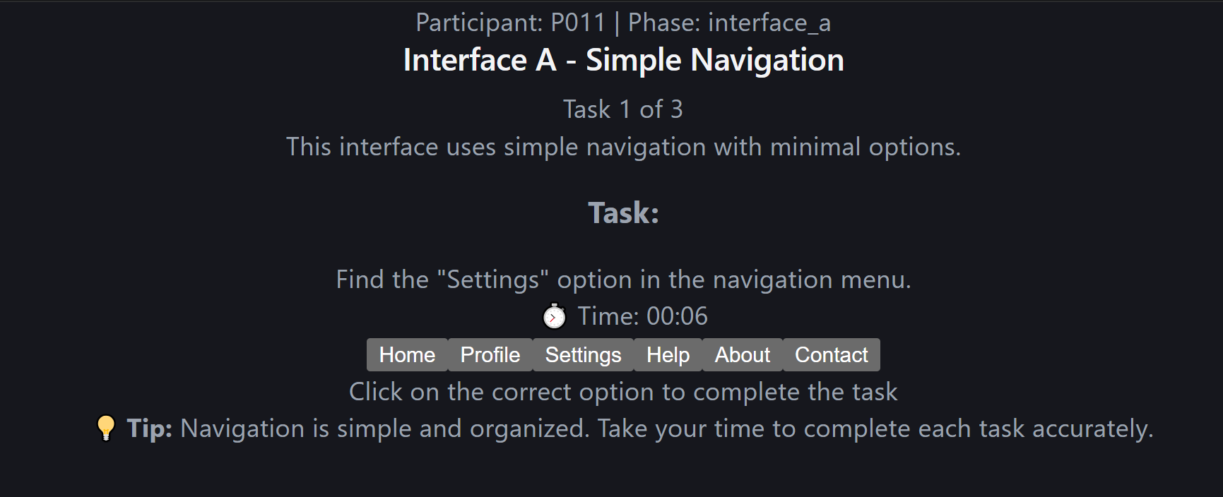 Interface A : tâche expérimentale